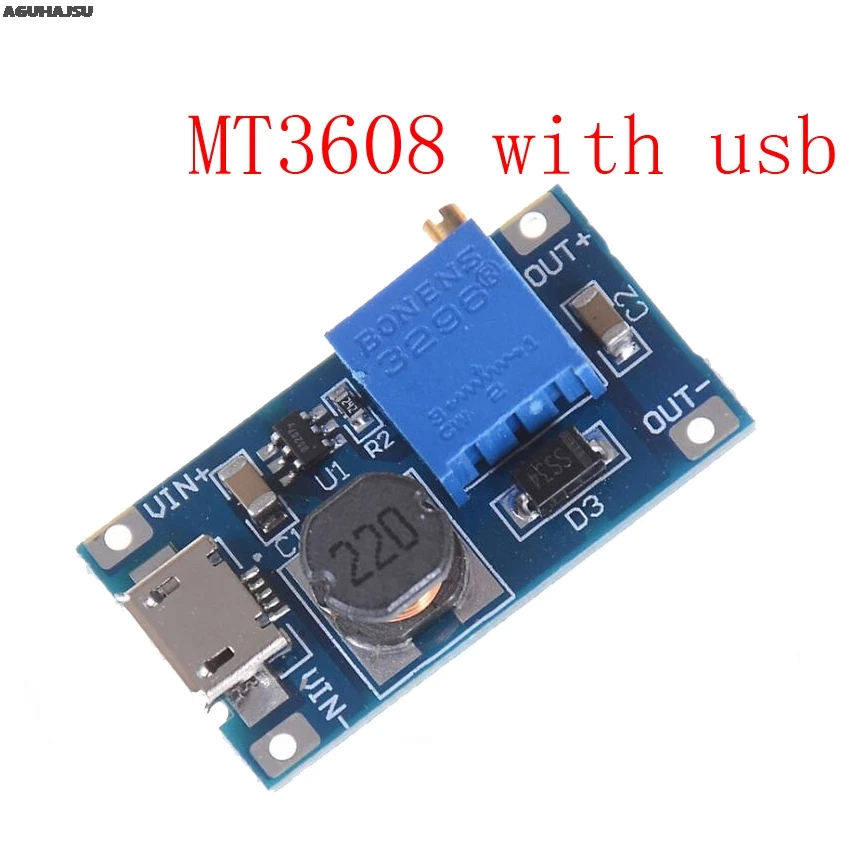 MT3608 DC регулируемый Повышающий Модуль 2А с MICRO USB 2в 24в до 5В 9В 12В 28В|Интегральные