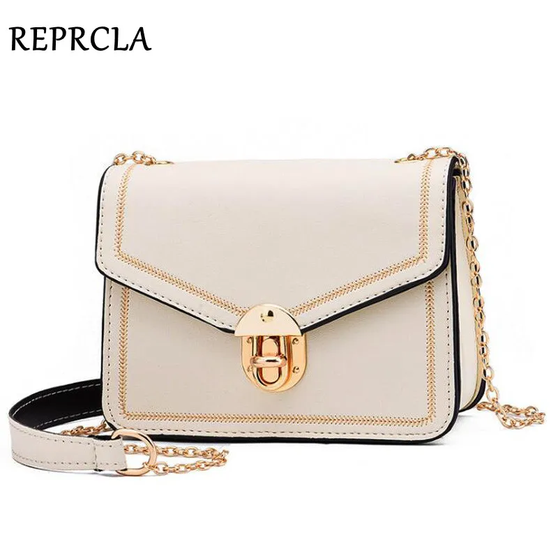 REPRCLA 2019 الصيف جديد المرأة حقيبة حقائب سلسلة حزام و قفل الكتف Crossbody حقيبة بو جلدية صغيرة المرأة حقيبة ساع