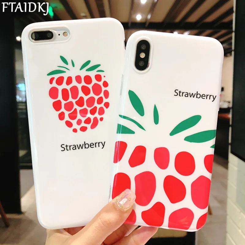 FTAIDKJ Fashion Cartoon Pineapple Soft IMD Case For iPhone X 10 Capa 6 6S 7 8 Plus Lovely Fruit Strawberry Back Cover |