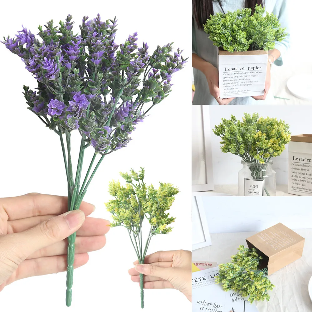 

Artificial Fake Flower Small Fresh Leaves Grass Plant Bouquet Home Wedding Decor