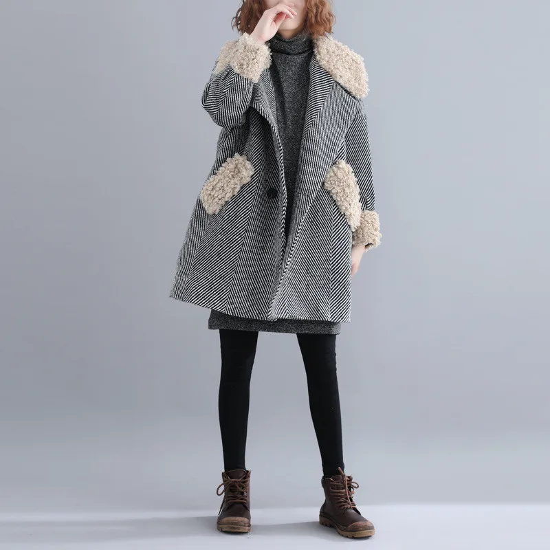 

Women Winter Wool Plaid Long Coat 2018 Vintage Elegant Fashion Korean Pockets Coat