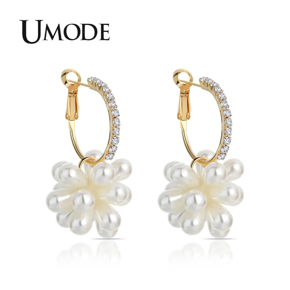 

UMODE Round C Circle Hoop Earrings for Women Gold Zircon Flower Pearl Huggie Loop Earrings Hoops Fashion Jewelry UE0499