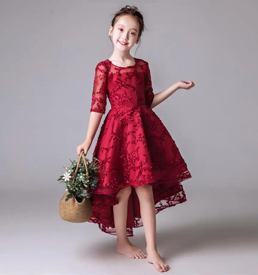 Тюлевое платье с цветочным узором для девочек на свадьбу; кружевное платье с рукавами для девочек; Вечерние платья на Рождество; детское платье принцессы на день рождения; платье для выпускного вечера