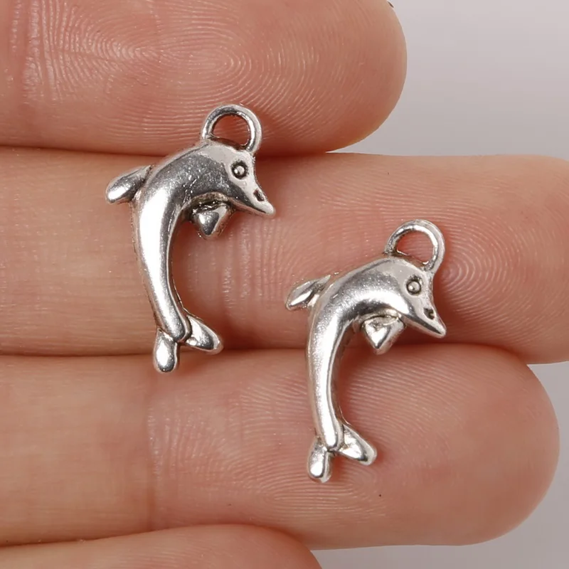 

16pcs 11x19mm Zinc Alloy Antique Silver Dolphin DIY Charms Pendants
