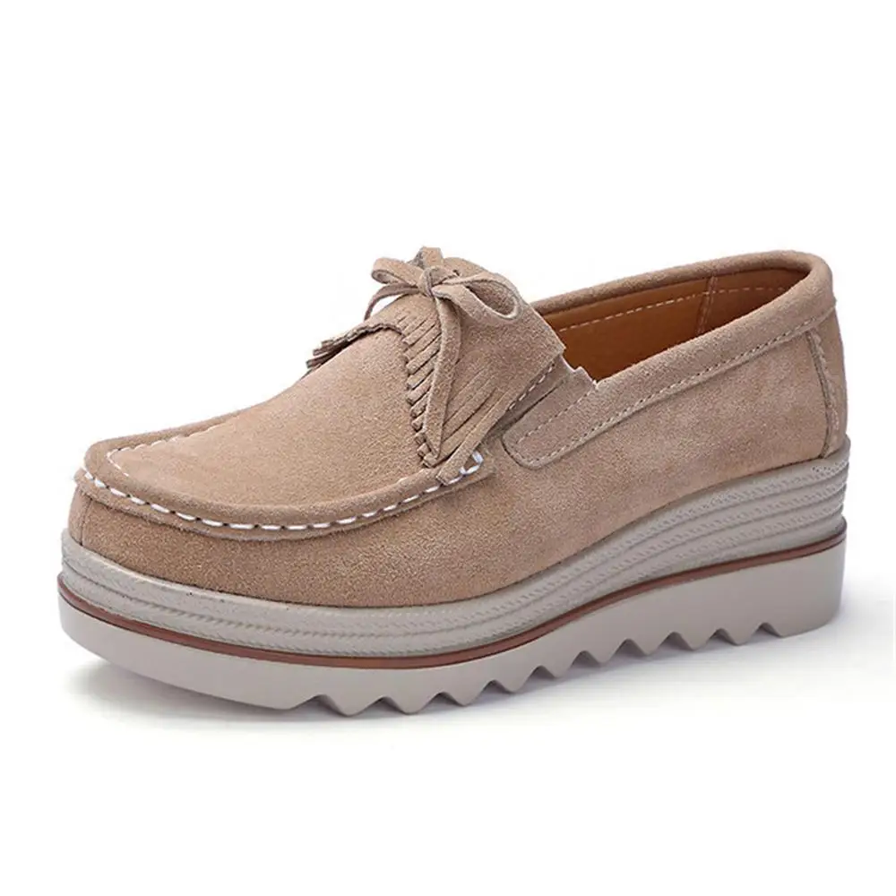 

LAISUMK 2019 New Spring-Fall Women Flats Shoes Suede Genuine Leather Shoes Ladies Casual Loafers Slip On Shoes Size 35-42