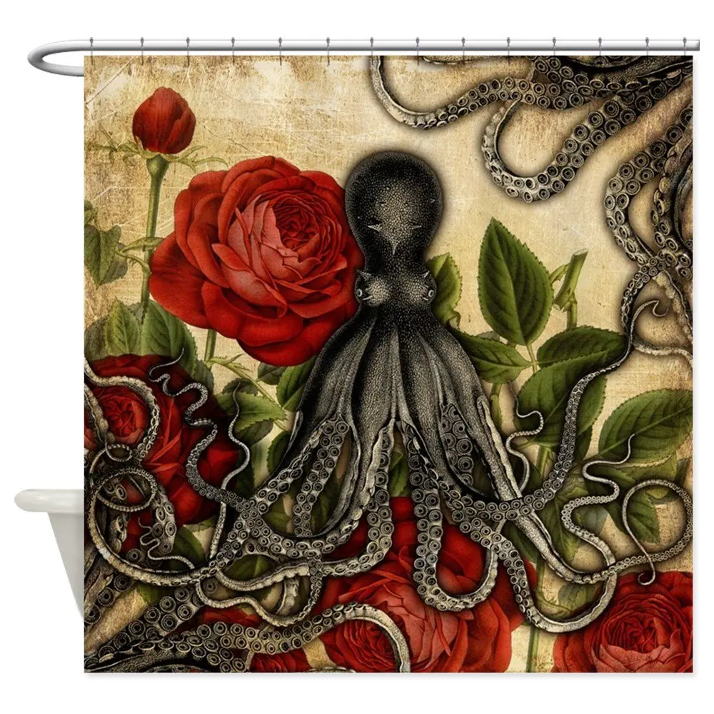 

Tentacles And Roses Decorative Fabric Bathroom Polyester Shower Curtain