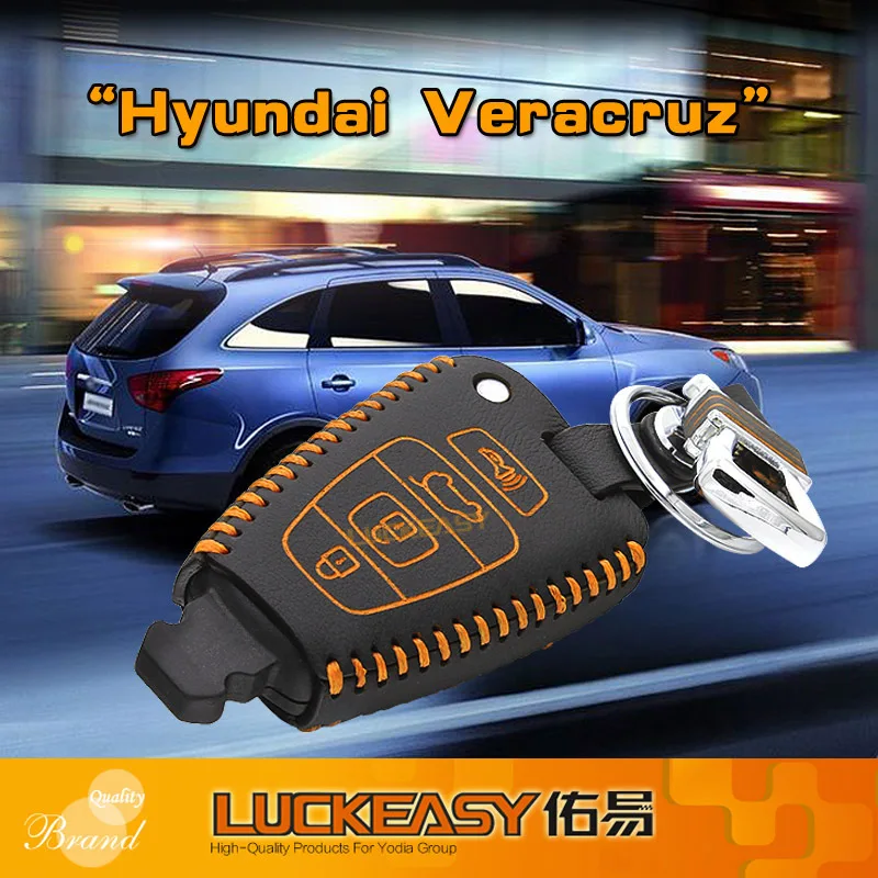 

luckeasy for hyundai veracruz 2007 2012 2015 suv Genuine Leather Car Key bag/case wallet holder key cover