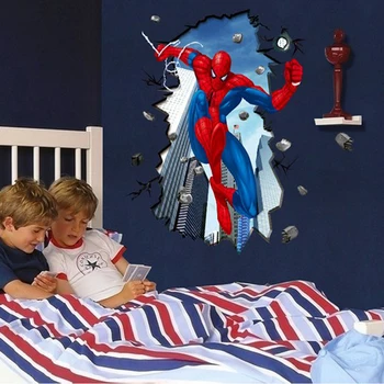 

3D Spiderman Wall Stickers for Kids, Removable Wall Decal Cartoon Movie Posters Home Decoration Spider Man Wall Art Paper