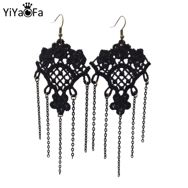 YiYaoFa Handmade Dangle Earrings Elegant Gothic Tassel Long Drop Earrings Fashion Accessories