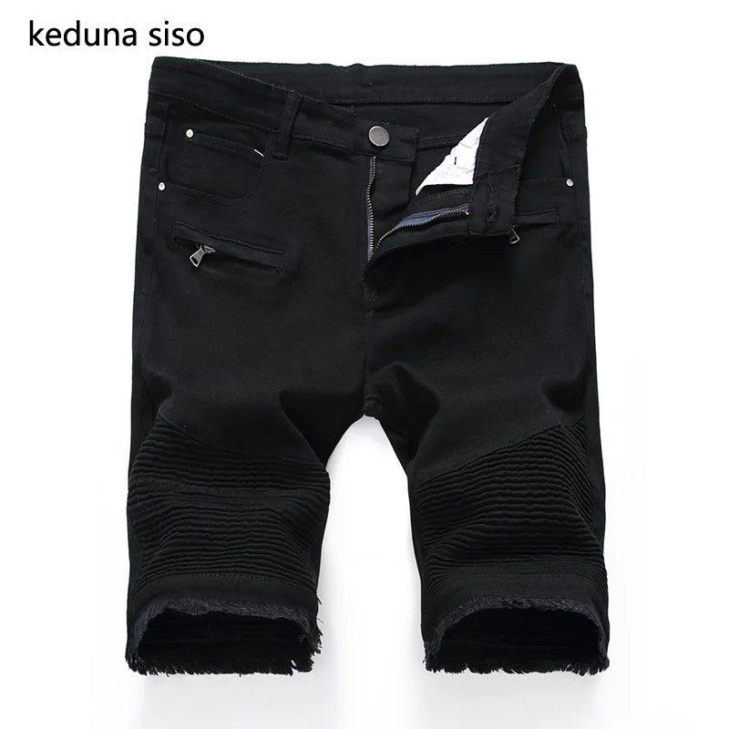 

New 2018 Black White Men Jeans casual male shorts Trousers Men's Slim Fit Fitness Plus Size Knee Length Summer Shorts Hombre