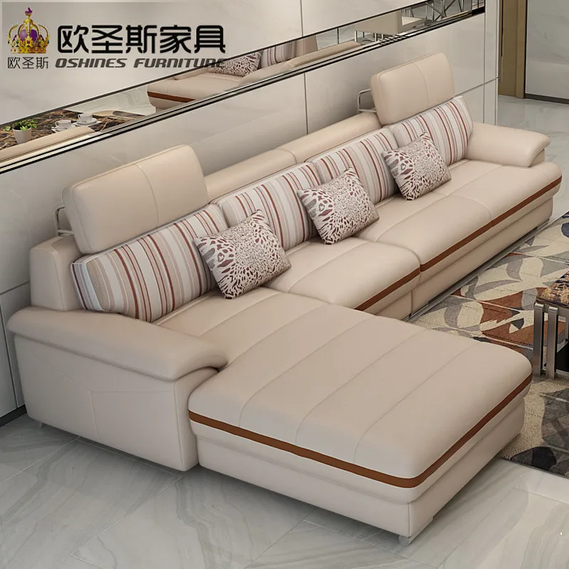 New model l shaped modern italy genuine real leather sectional latest corner furniture living room sex sofa set L11