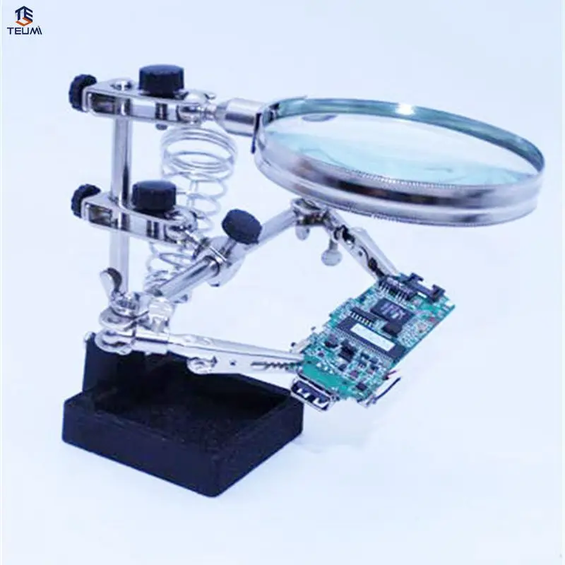 Cena Lupa trzecia ręka lupa, wielofunkcyjna pomocna naprawa lupa klip 4X uchwyt do lutownicy stół Vergrootglas