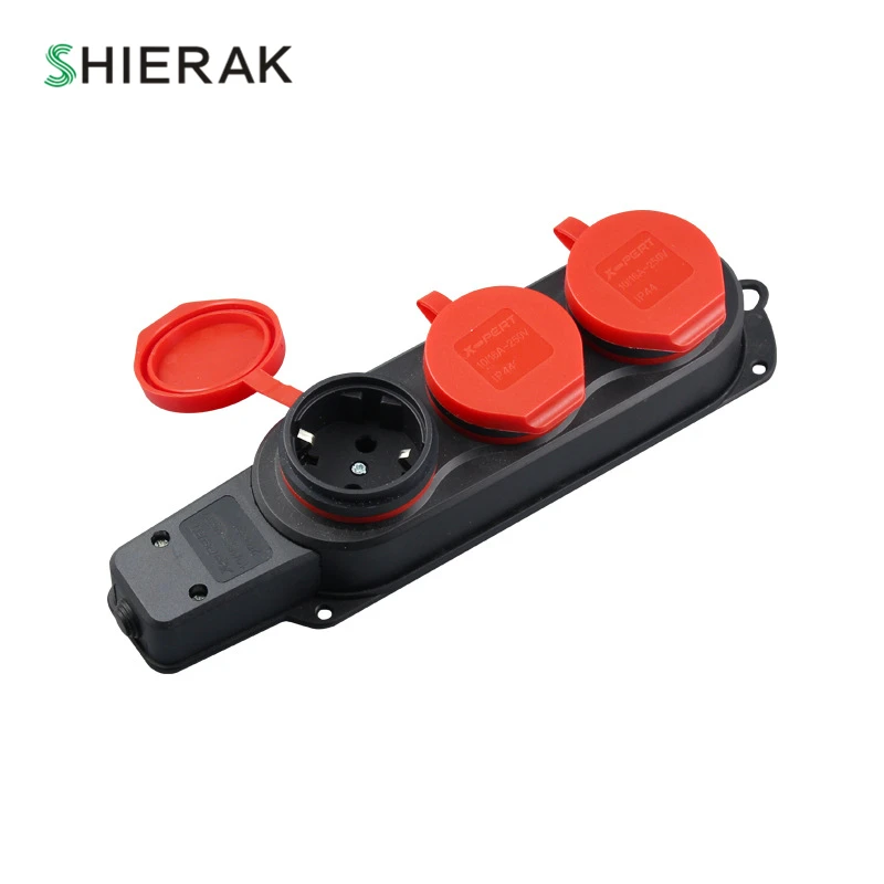 

SHIERAK German Plug 3-Position Waterproof Power Strip Without Extension Cord EU Standard Electrical Triple Adapter With Cover