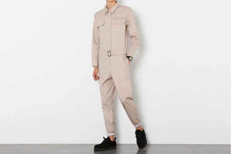 Khaki Модные хлопковые комбинезоны мужские повседневные брюки карго Мужская мешковатая рабочая одежда с длинным рукавом Комбинезоны с курткой Рабочий костюм DS50406 - Цвет: Khaki
