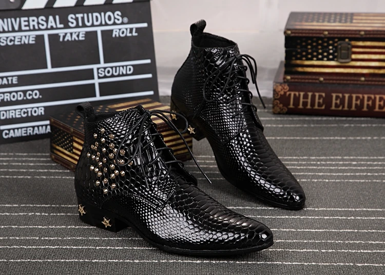 snakeskin biker boots
