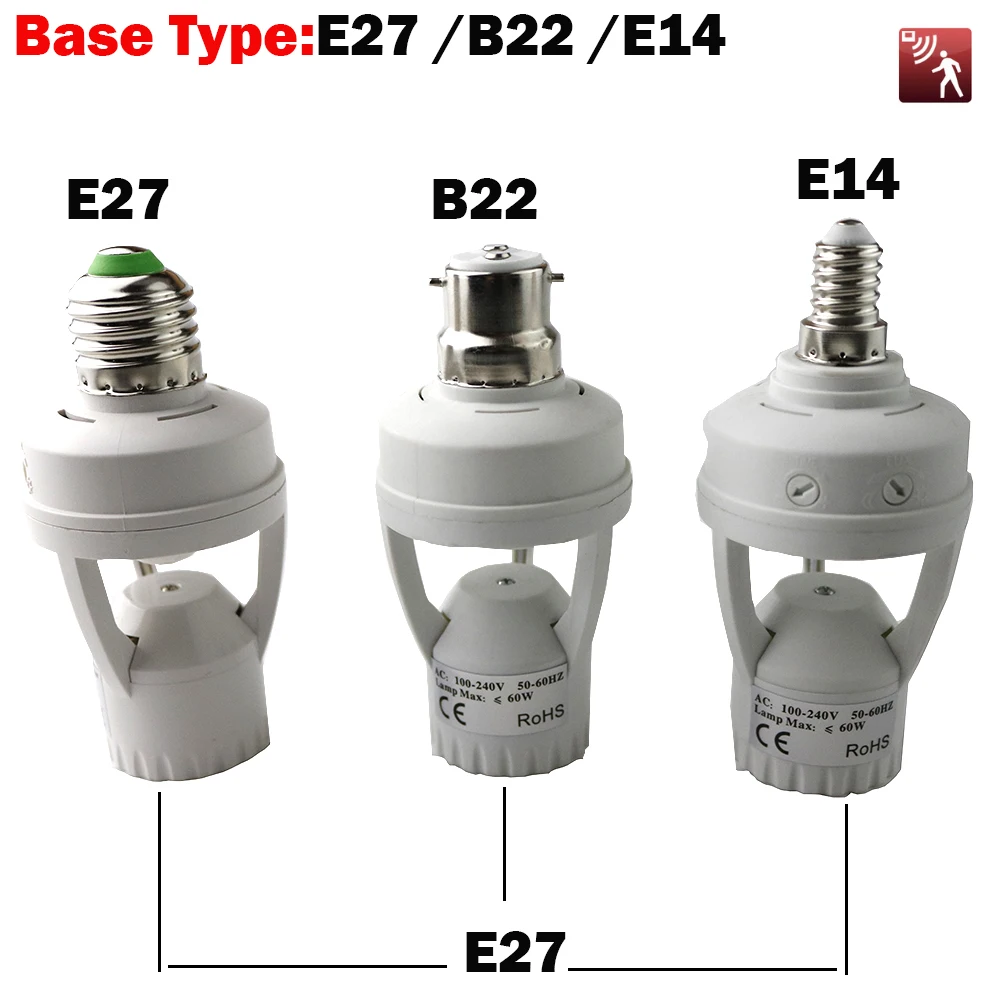  Smart 110V 220V PIR Induction Infrared Motion Sensor LED lamp B22 E27 E14 Base Holder with light Co - 32865721686