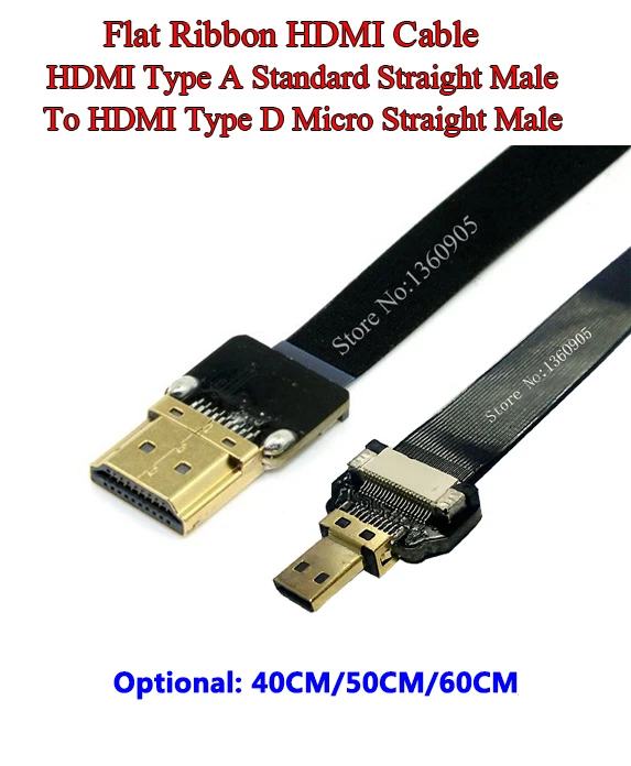 40/50/60 см HDMI плоский мягкий гибкий кабель Стандартный Прямо мужчин HDMI Micro прямой мужской, плоский экранированный ленточный кабель FPV