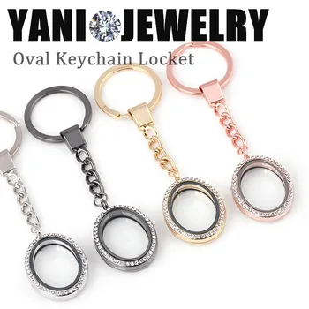 

10pcs/lot Newest Crystal Oval Floating Locket with Keychains Magnetic Glass Locket with Free Key Ring