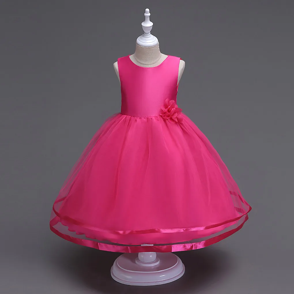 

girl dress sleeveless baby girl clothes Stage performance Wedding presiding Birthday party Longuette Pure color Flower