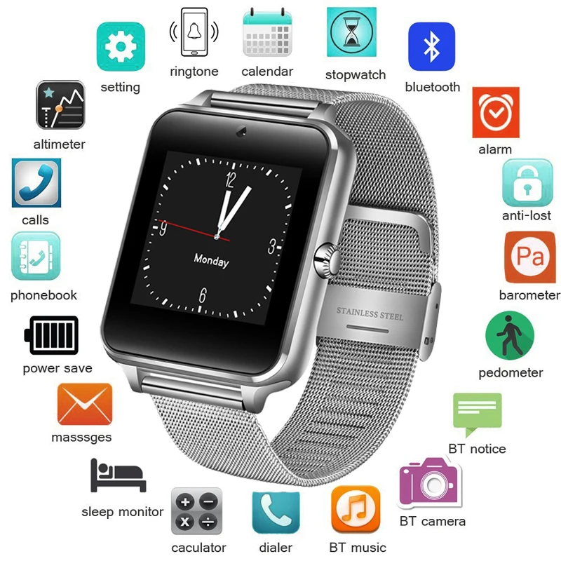 

BANGWEI men Smart Watch Sport Pedometer Smart Watch Support SIM TF Card Bluetooth Connection Camera Stainless Steel montre femme