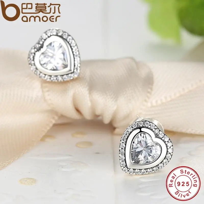 BAMOER 925 Sterling Silver Love Heart Shape Stud Earrings for Women Clear Cubic Zirconia Fashion Anniversary Jewelry PAS405 - Image 6