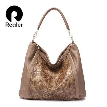 

REALER handbags women high quality shoulder bags soft artificial leather large tote bags wide strap ladies hobo Serpentine print