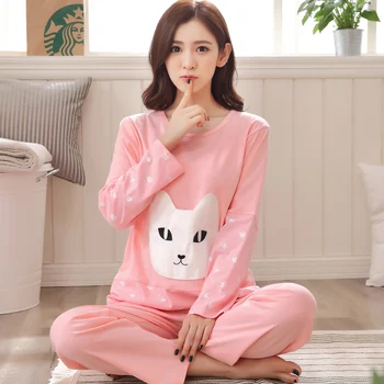 

Autumn Long Sleeved Cotton Pajamas Women Cartoon Sleepwear Pink Pajama Sets Lounge Mujer Girl Pyjamas Plus Size Home Clothing