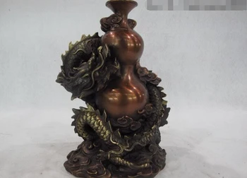 

USPS to USA S2849 8 China Royal Palace Copper Bronze Feng Shui Dragon twine Bottle Pot Vase Statue