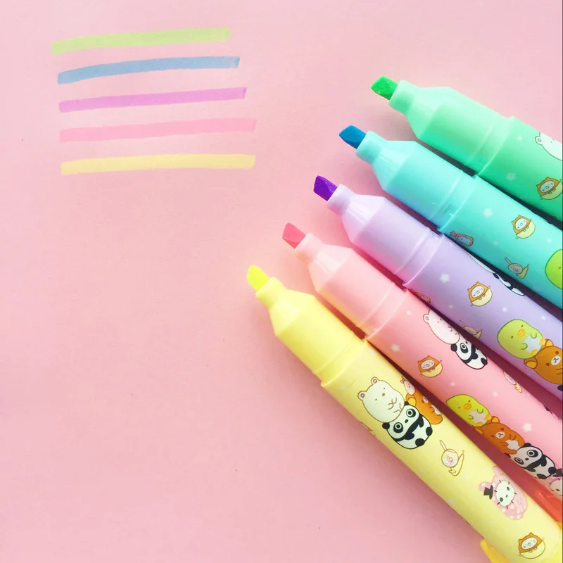 

6 set/Lot Cute animal color highlighter marker pen highlight pastel spot liner kids gift Stationary Office School supplies F204