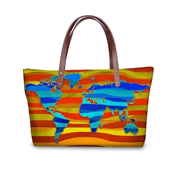 

Wholesale Women Tote Cross Body Bags Stylish 3D Map Print Single Shoulder Bag for Ladies Big Capacity Top-handle Bag