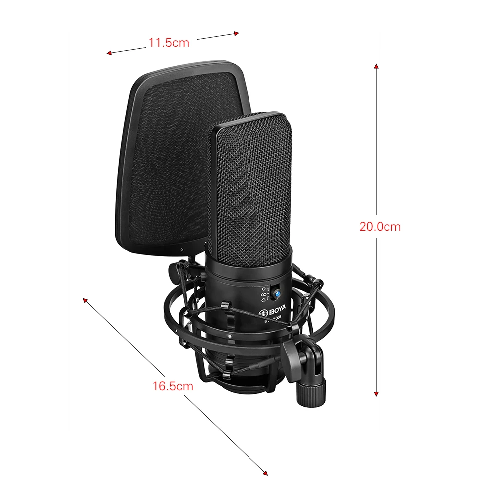 BOYA BY-M1000 алюминиевый микрофон из сплава Mic Kit кардиоид/всенаправленный/Двунаправленный микрофон для певца вокала Podcaster Studio