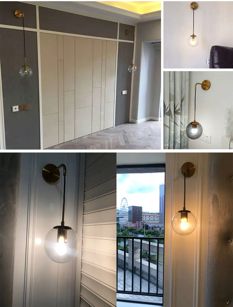 Nordic Post Modern LED Wall Lamp Creative Glass Ball Mirror Bedside Wall Lamps Vintage Wall Light For Living Room Heme Deco (12)