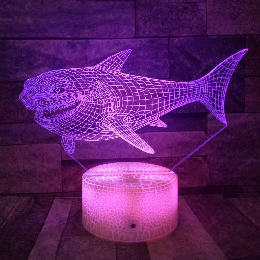 Акула 3D ночные огни для детей Оптическая иллюзия Лампа пульт дистанционного управления и сенсорный 7 цветов Пеленальный стол настольная