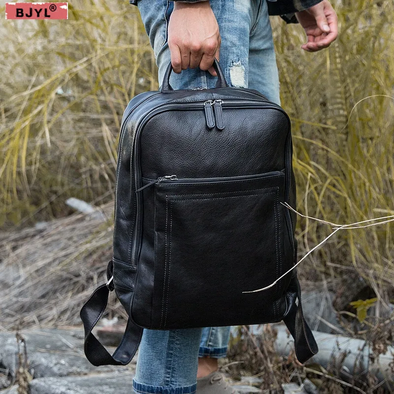 

BJYL New men's shoulder bag genuine leather leisure travel backpack computer bag large capacity simple trend men's laptop bags