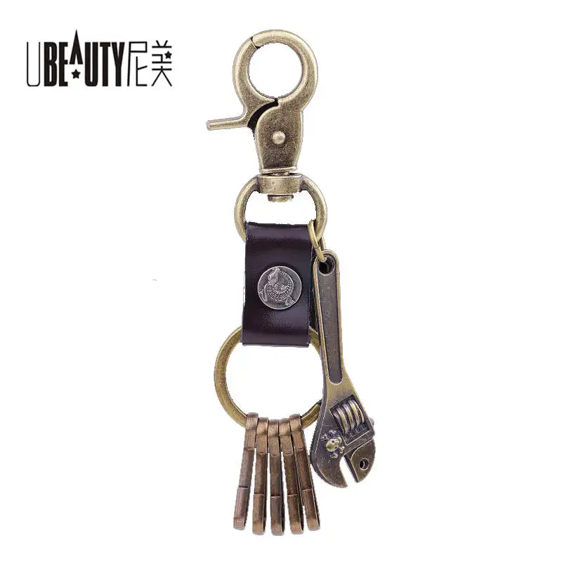

UBEAUTY Man Key ring High Quality Genuine Leather Keychain Mini Spanner Keychain Free shipping For Men Jewelry ..........