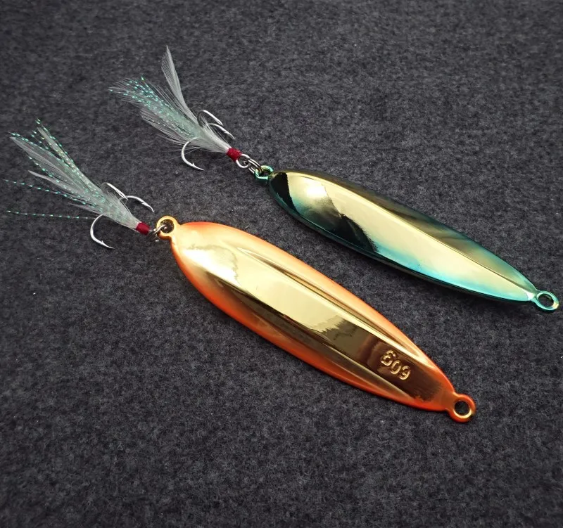 60g 94.7mm Long Shot Metal Fishing Lure Sea Monster Tackle Hard Spoon Bait with Feather
