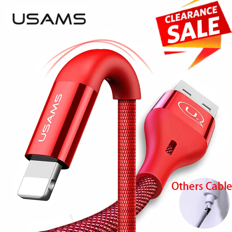 

USAMS LED light Charger Cable For iPhone X 8 7 Auto Power off USB Cable For iPhone XS iPad Fast Charging Charger Data Cable 2A