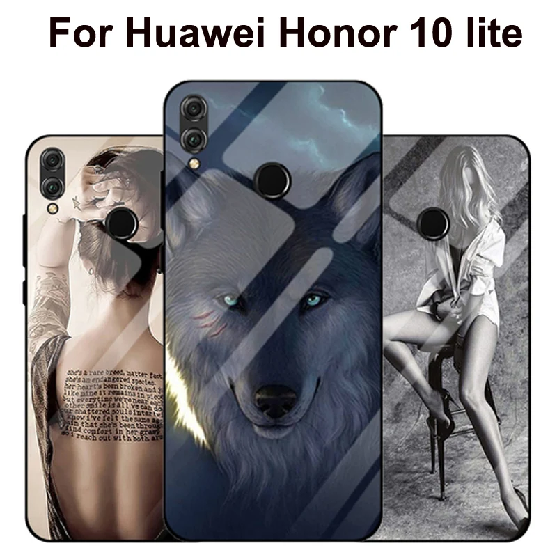 

6.21" For Huawei Honor 10 Lite case wolf girl style Tempered Glass Silicone Frame Glass Hard Cover Honor10 Lite shell Cases