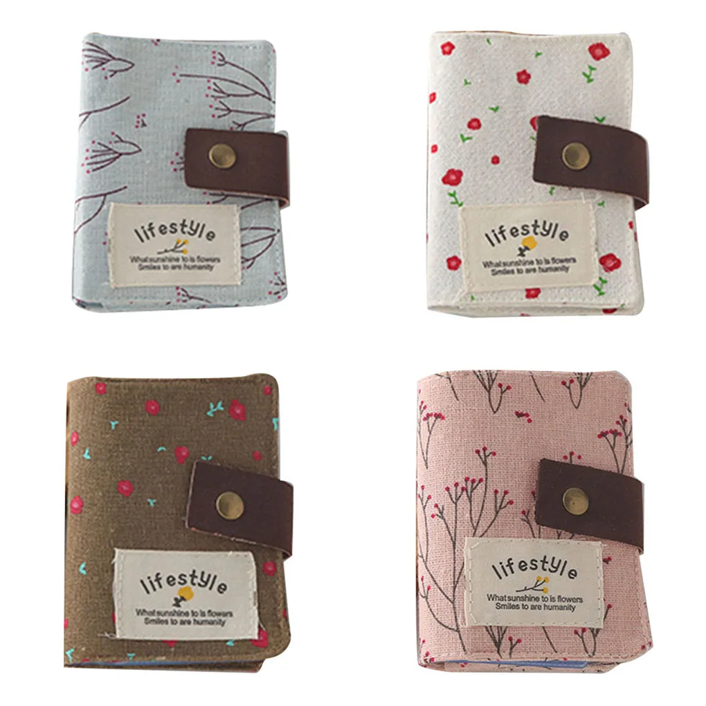 

Small Portable 20 Slots Korean Fashion Flower Print Canvas ID Credit Card Holders Women Keys Cards Holder Wallet