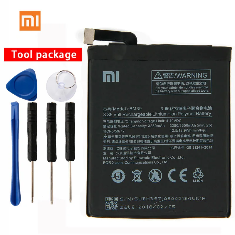 

Original Xiaomi BM39 Mi 6 Phone battery For Xiaomi Mi 6 3250mAh Lithium Polymer BM39 Battery
