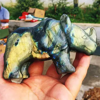 

1pcs AAAA Labrador stone rhinoceros natural gem labrador crystal healing halo home decoration luster beautiful