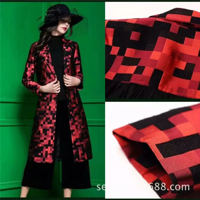 145 см широкая красная Золотая жаккардовая ткань с цветочным принтом на весну и осень платье куртка одежда DK07