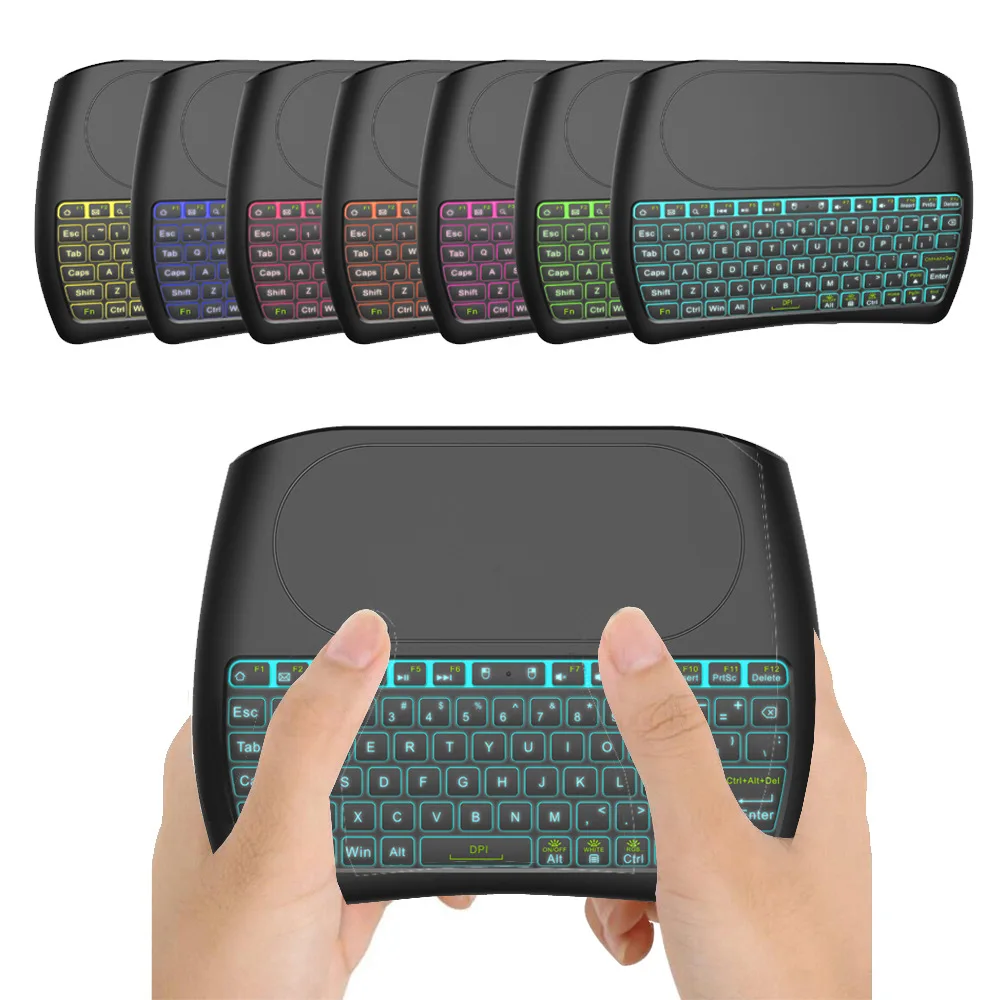 

7 color Backlit D8 i8 2.4Ghz Wireless Mini Keyboard English Russian Air Mouse Touchpad Controller for Android TV BOX PC