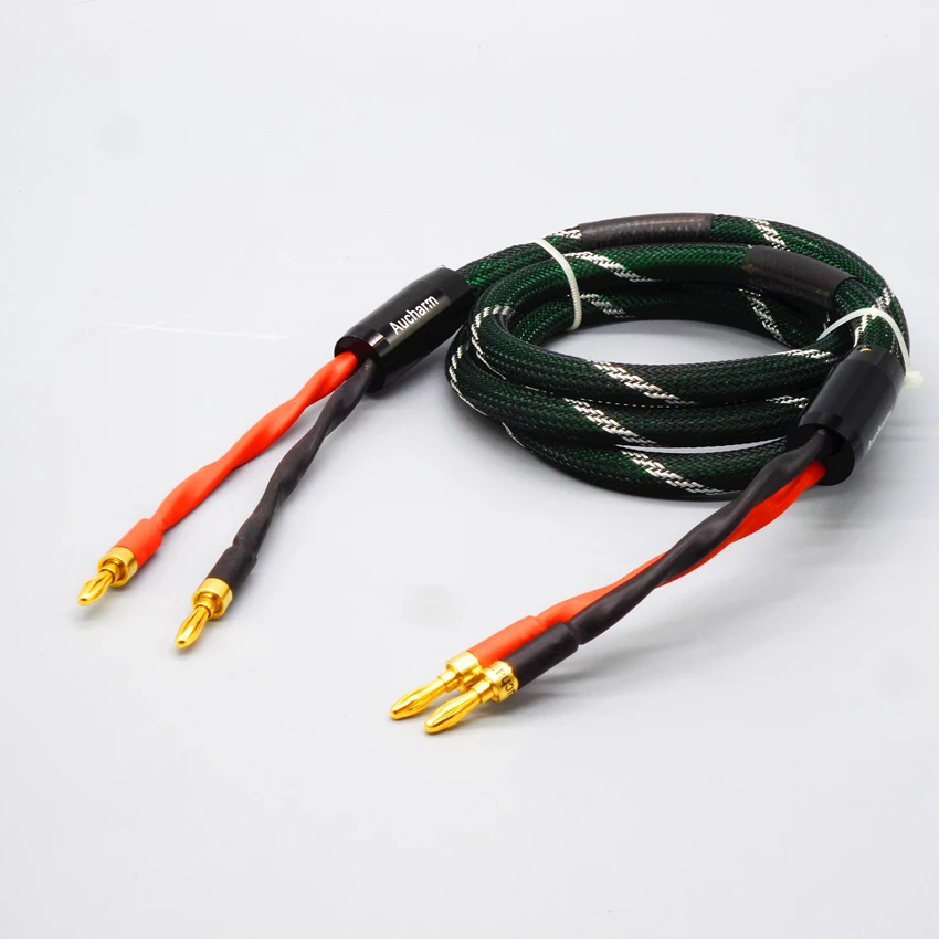 

4N copper pure silver plated speaker cable 4 square HIFI main speaker Audio line Connecting amplifier Banana plug audio cable