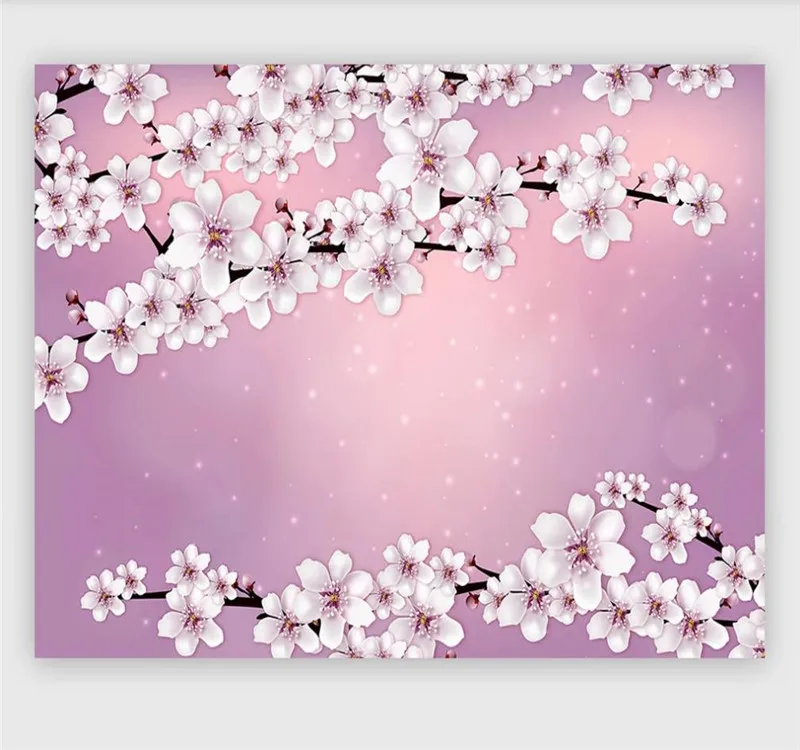 Custom wallpaper creative hand-painted romantic cherry blossom wall decoration waterproof material Custom wallpaper creative hand-painted romantic cherry blossom wall decoration waterproof material
