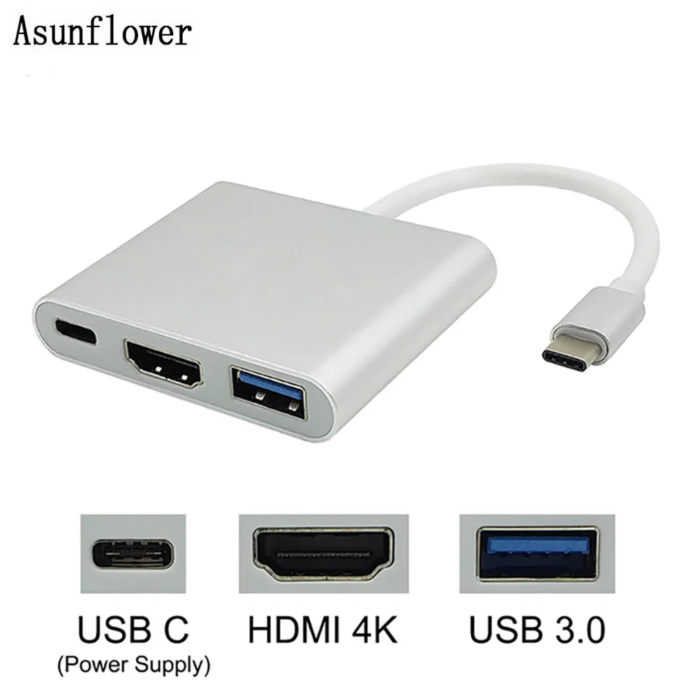 USB C концентратор type C USB 3,1-HDMI 4K адаптер конвертер кабель 3 в 1 разветвитель для Apple Macbook Pro USB-C концентратор HDMI Поддержка 4K HD