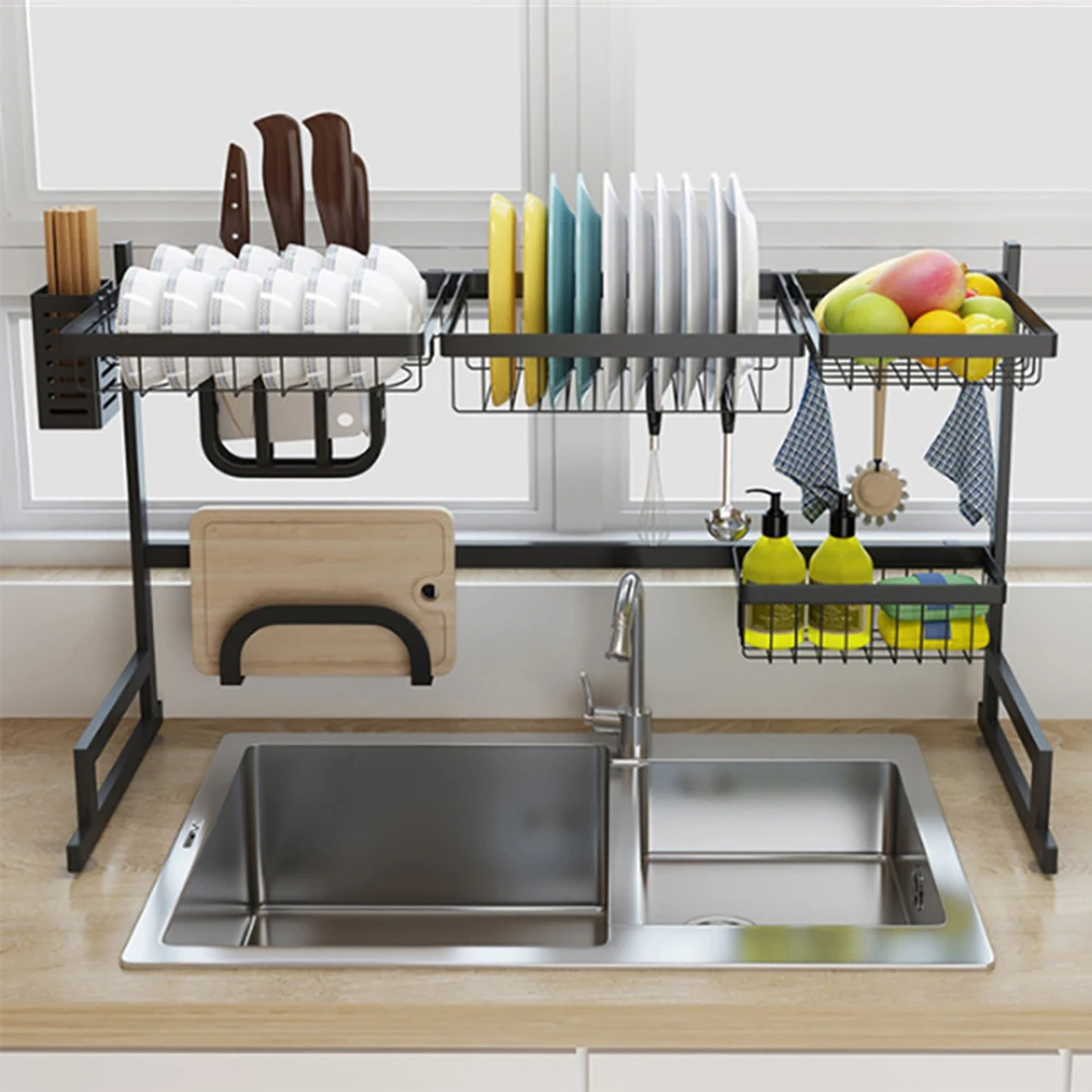 

Stainless Steel Kitchen Dish Rack U Shape Sink Drain Rack Two layers Kitchen Shelf Kitchen Supplies Storage Holder