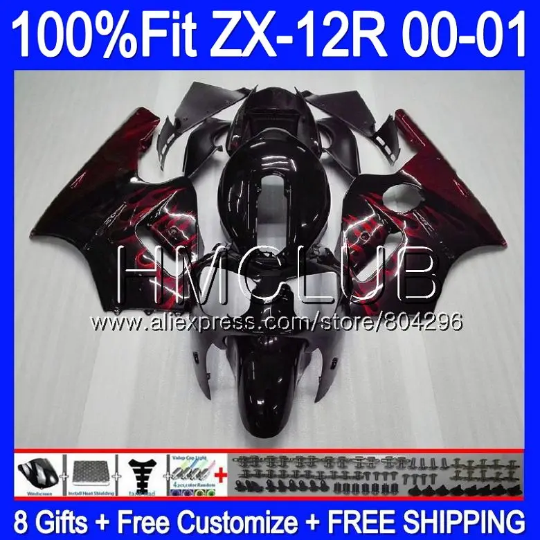 

Red flames Injection For KAWASAKI NINJA ZX1200 C ZX 12R 00 01 47HM.6 ZX 12 R 1200CC ZX12R 00 01 ZX-12R 2000 2001 Fairing kit