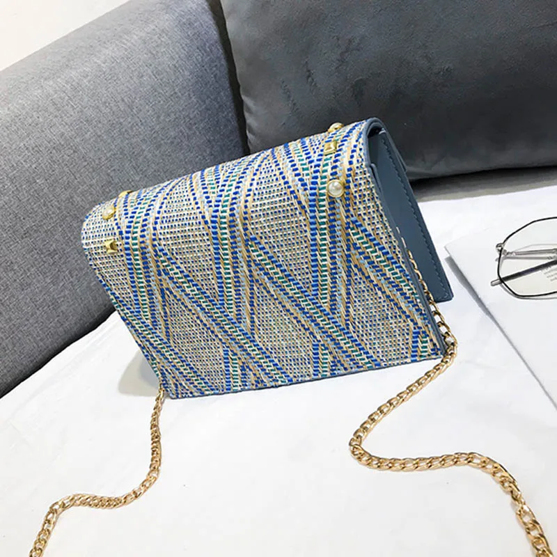 Women Fashion Pearl Straw Bags Bohemian Female Summer Tassel Handbag Lady Travel Knit Shoulder Bag Beach Chains Crossbody SS3282 (9)