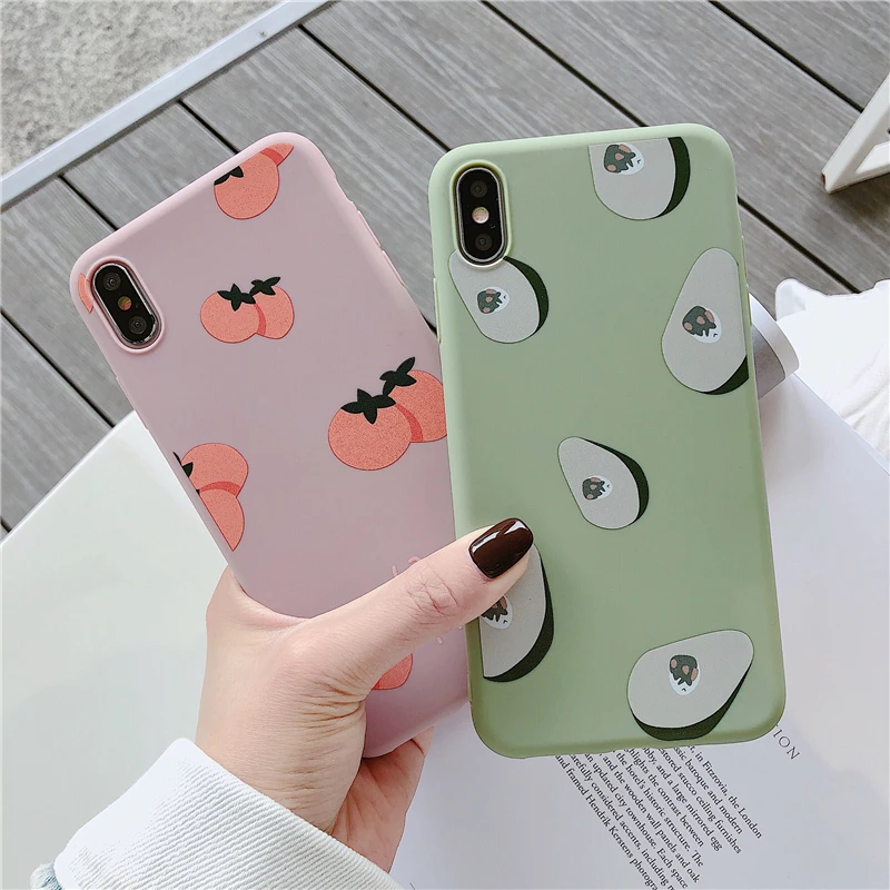 

Pink case Soft TPU Phone Case For iphone X XR XS Max 7 8 6 6S Plus 7plus Case Cover Fruit avocado Patterned Silicone Cover
